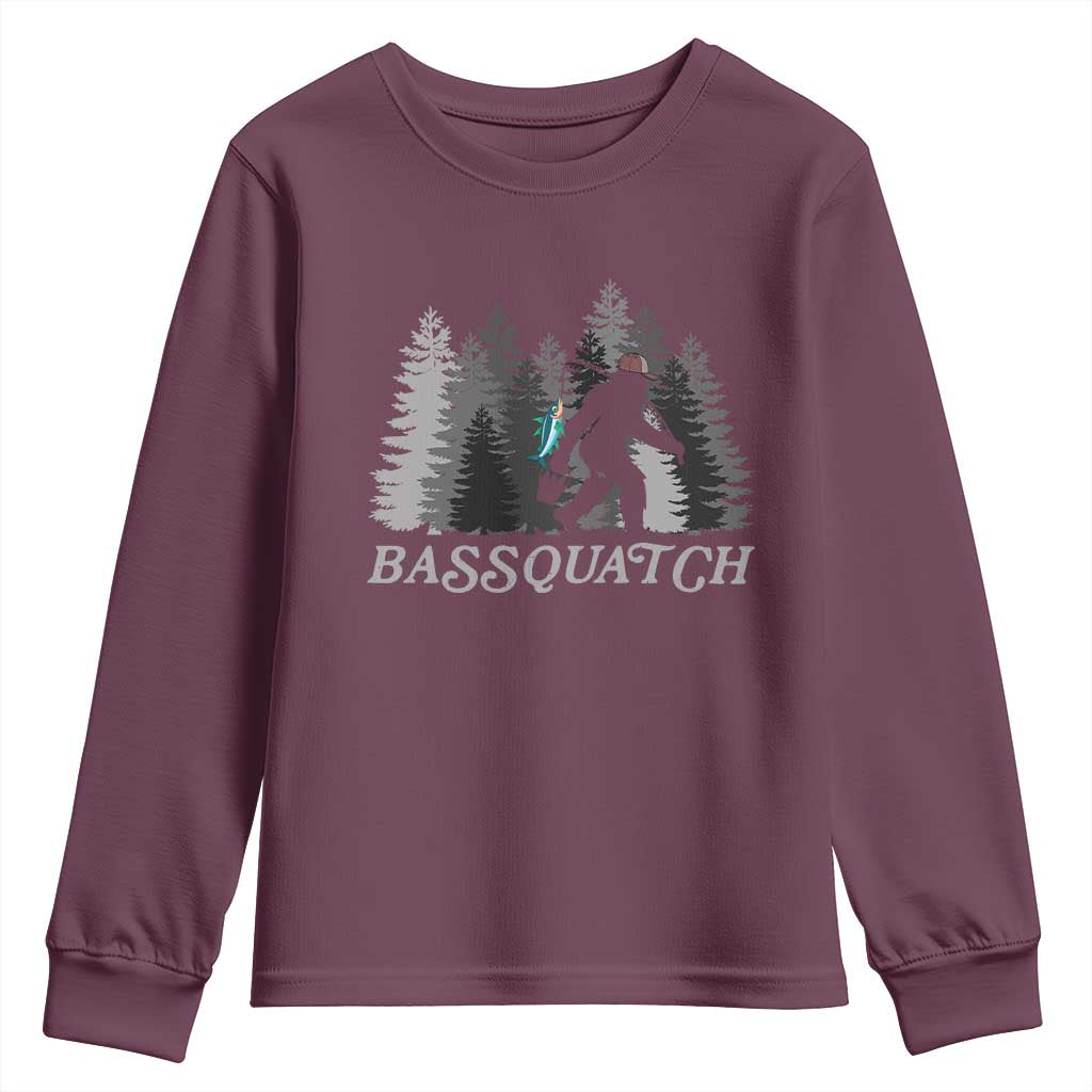 Funny Bigfoot Fishing Youth Sweatshirt Bassquatch Sasquatch In The Forest Yeti - Wonder Print Shop