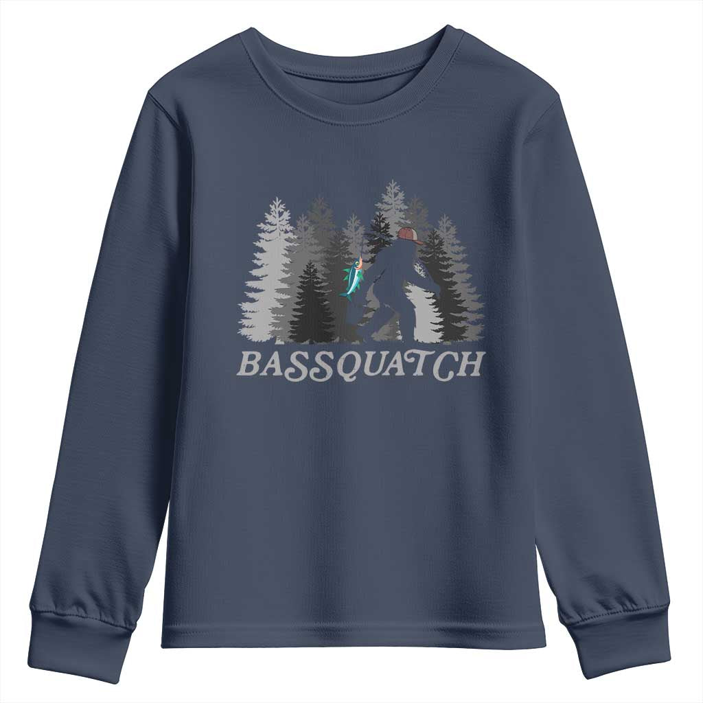 Funny Bigfoot Fishing Youth Sweatshirt Bassquatch Sasquatch In The Forest Yeti - Wonder Print Shop