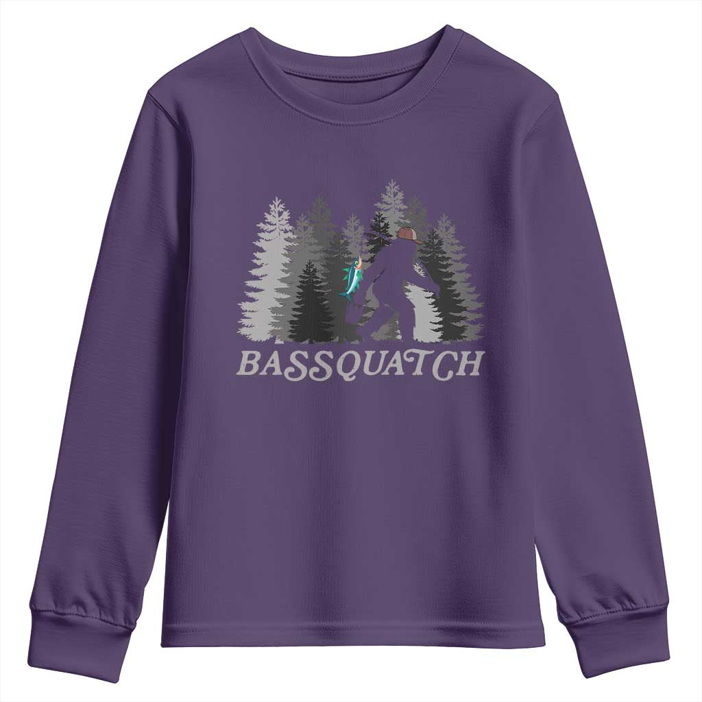 Funny Bigfoot Fishing Youth Sweatshirt Bassquatch Sasquatch In The Forest Yeti - Wonder Print Shop