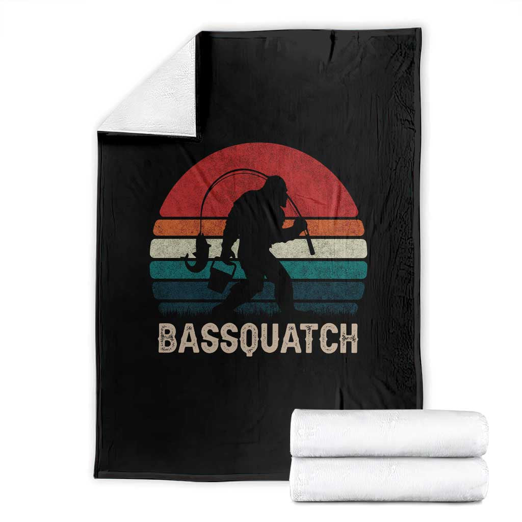 Retro Bigfoot Fishing Throw Blanket Funny Retro Sasquatch Bassquatch Fisherman - Wonder Print Shop