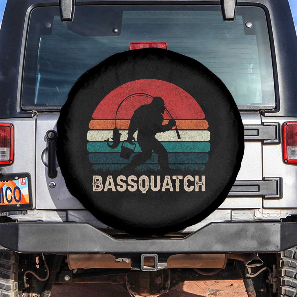 Retro Bigfoot Fishing Spare Tire Cover Funny Retro Sasquatch Bassquatch Fisherman - Wonder Print Shop
