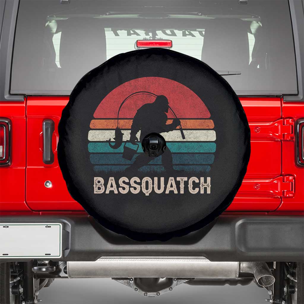 Retro Bigfoot Fishing Spare Tire Cover Funny Retro Sasquatch Bassquatch Fisherman - Wonder Print Shop