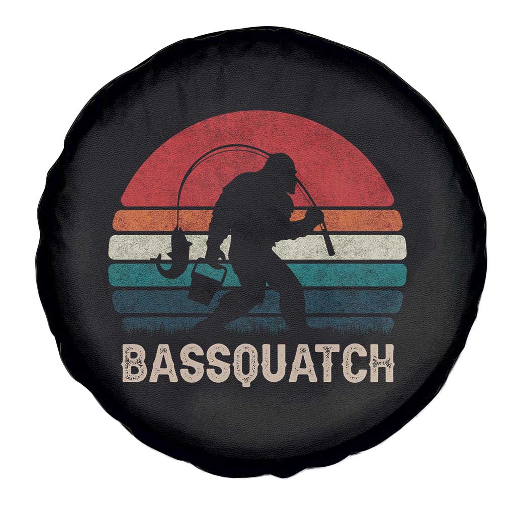 Retro Bigfoot Fishing Spare Tire Cover Funny Retro Sasquatch Bassquatch Fisherman - Wonder Print Shop