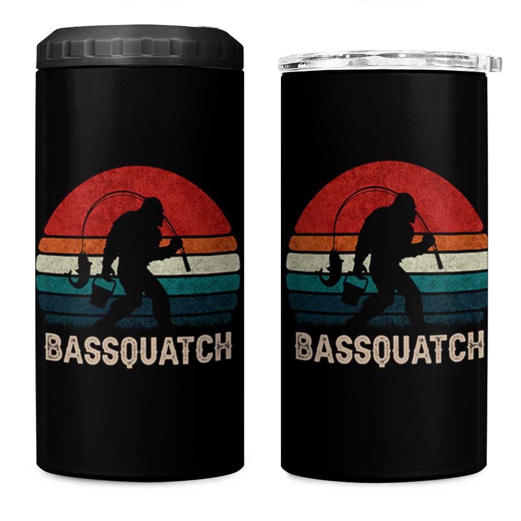Retro Bigfoot Fishing 4 in 1 Can Cooler Tumbler Funny Retro Sasquatch Bassquatch Fisherman - Wonder Print Shop