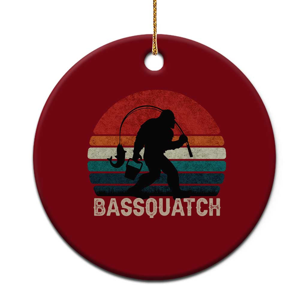 Retro Bigfoot Fishing Ceramic Ornament Funny Retro Sasquatch Bassquatch Fisherman - Wonder Print Shop