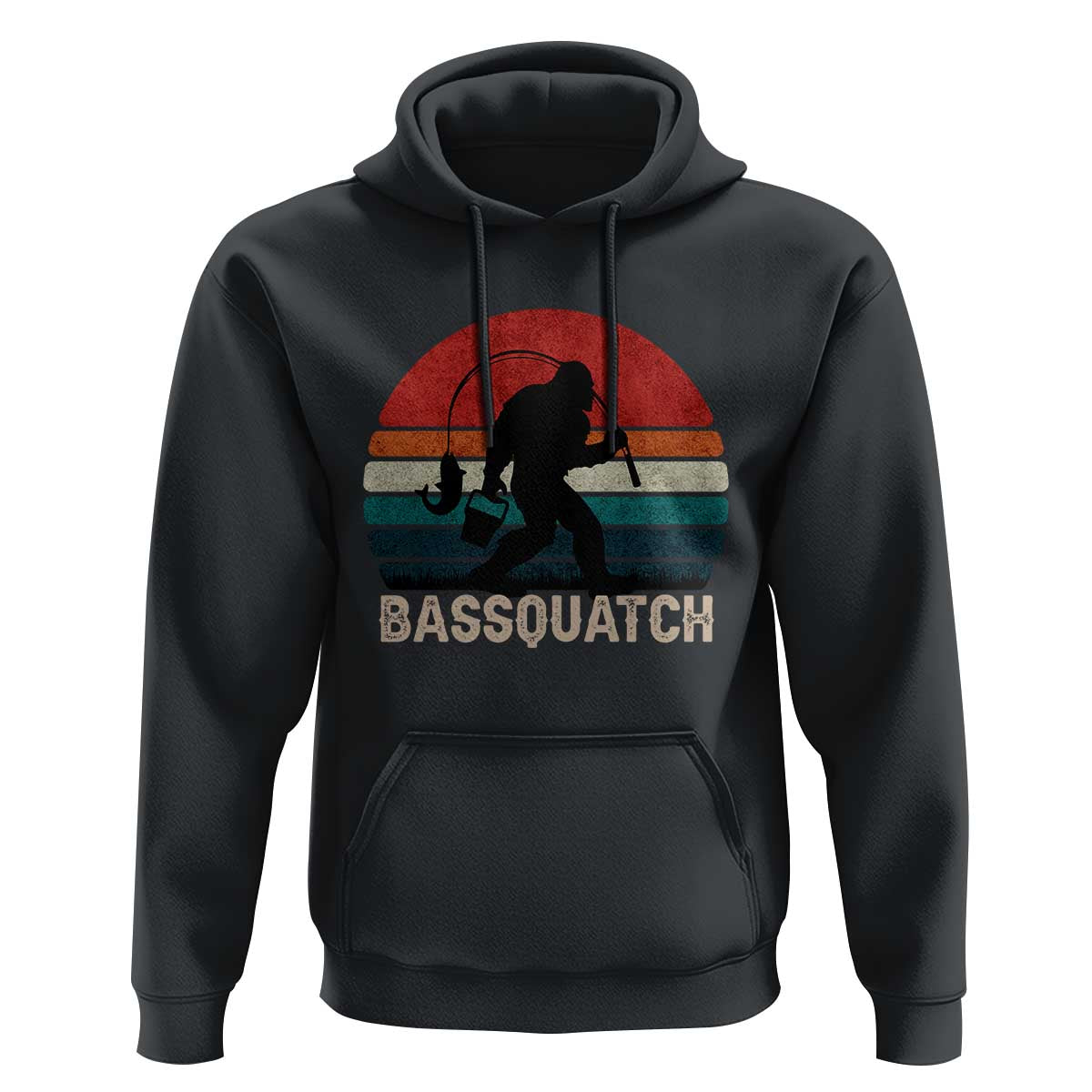 Retro Bigfoot Fishing Hoodie Funny Retro Sasquatch Bassquatch Fisherman - Wonder Print Shop