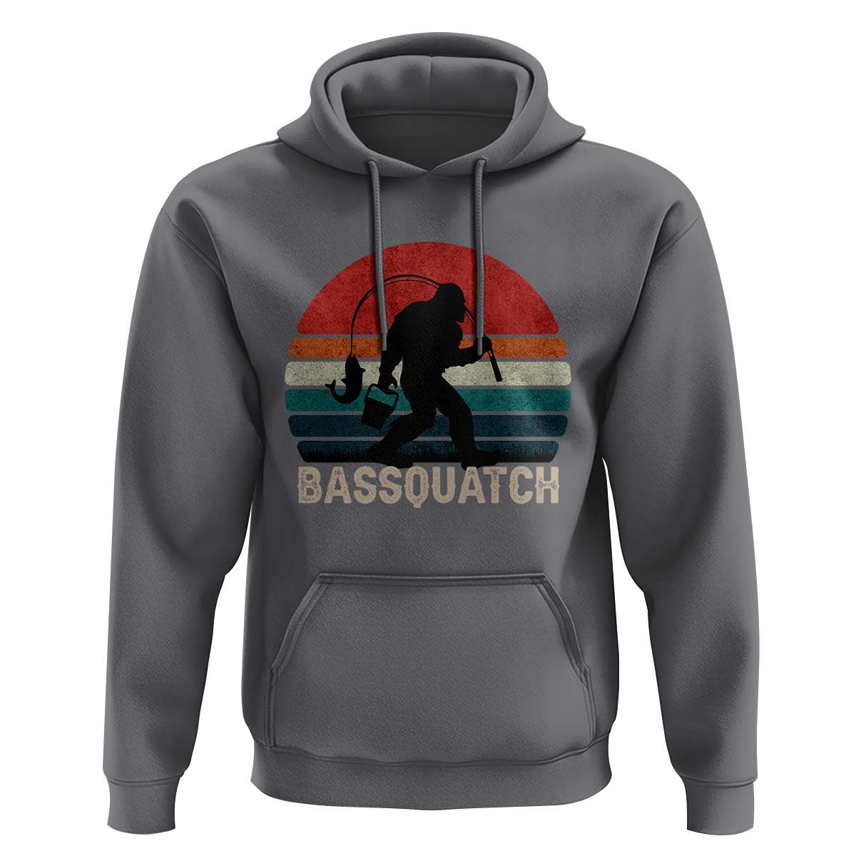 Retro Bigfoot Fishing Hoodie Funny Retro Sasquatch Bassquatch Fisherman - Wonder Print Shop