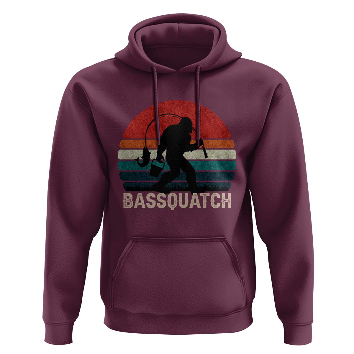 Retro Bigfoot Fishing Hoodie Funny Retro Sasquatch Bassquatch Fisherman - Wonder Print Shop