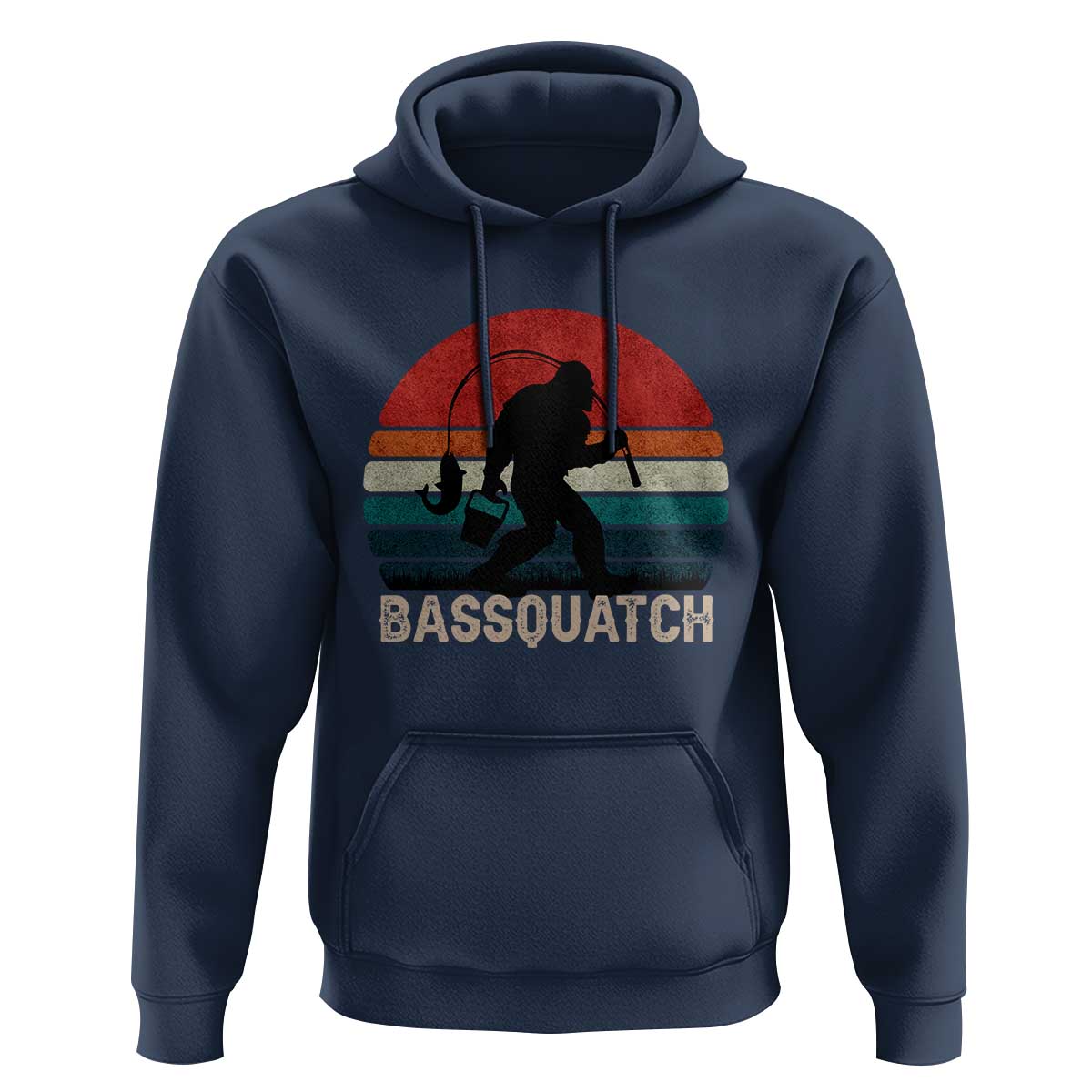Retro Bigfoot Fishing Hoodie Funny Retro Sasquatch Bassquatch Fisherman - Wonder Print Shop