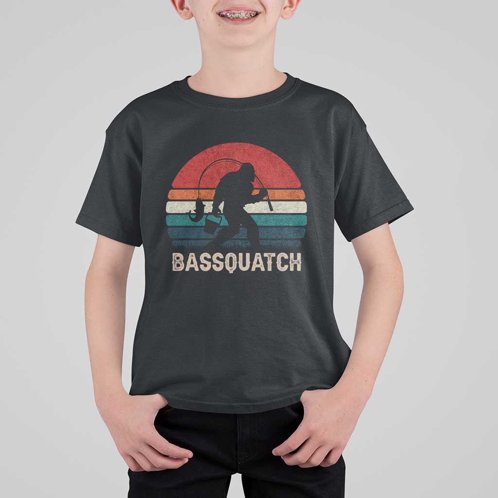 Retro Bigfoot Fishing T Shirt For Kid Funny Retro Sasquatch Bassquatch Fisherman - Wonder Print Shop