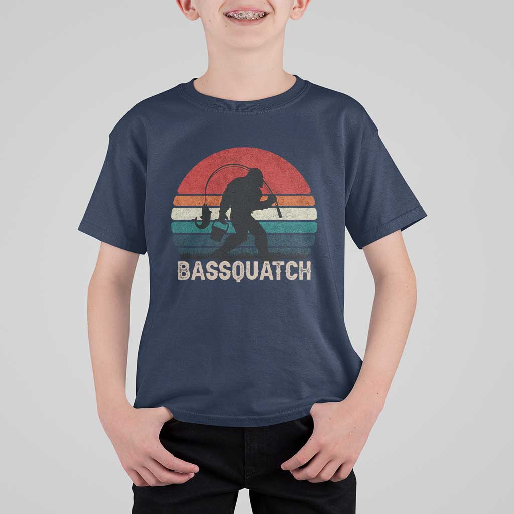 Retro Bigfoot Fishing T Shirt For Kid Funny Retro Sasquatch Bassquatch Fisherman - Wonder Print Shop