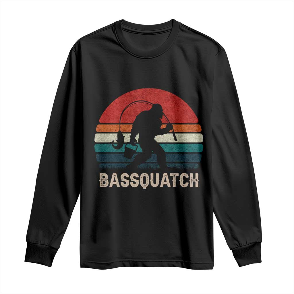 Retro Bigfoot Fishing Long Sleeve Shirt Funny Retro Sasquatch Bassquatch Fisherman - Wonder Print Shop