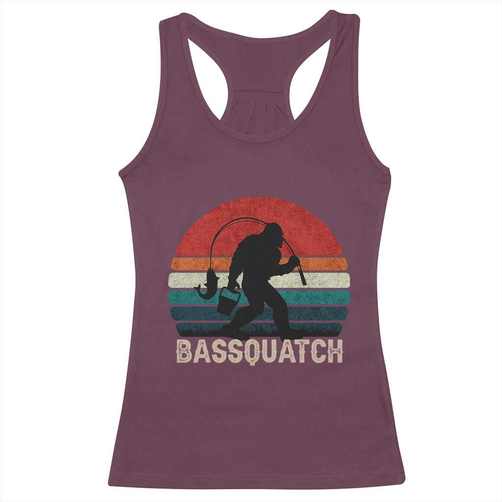 Retro Bigfoot Fishing Racerback Tank Top Funny Retro Sasquatch Bassquatch Fisherman - Wonder Print Shop