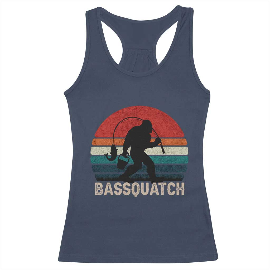 Retro Bigfoot Fishing Racerback Tank Top Funny Retro Sasquatch Bassquatch Fisherman - Wonder Print Shop