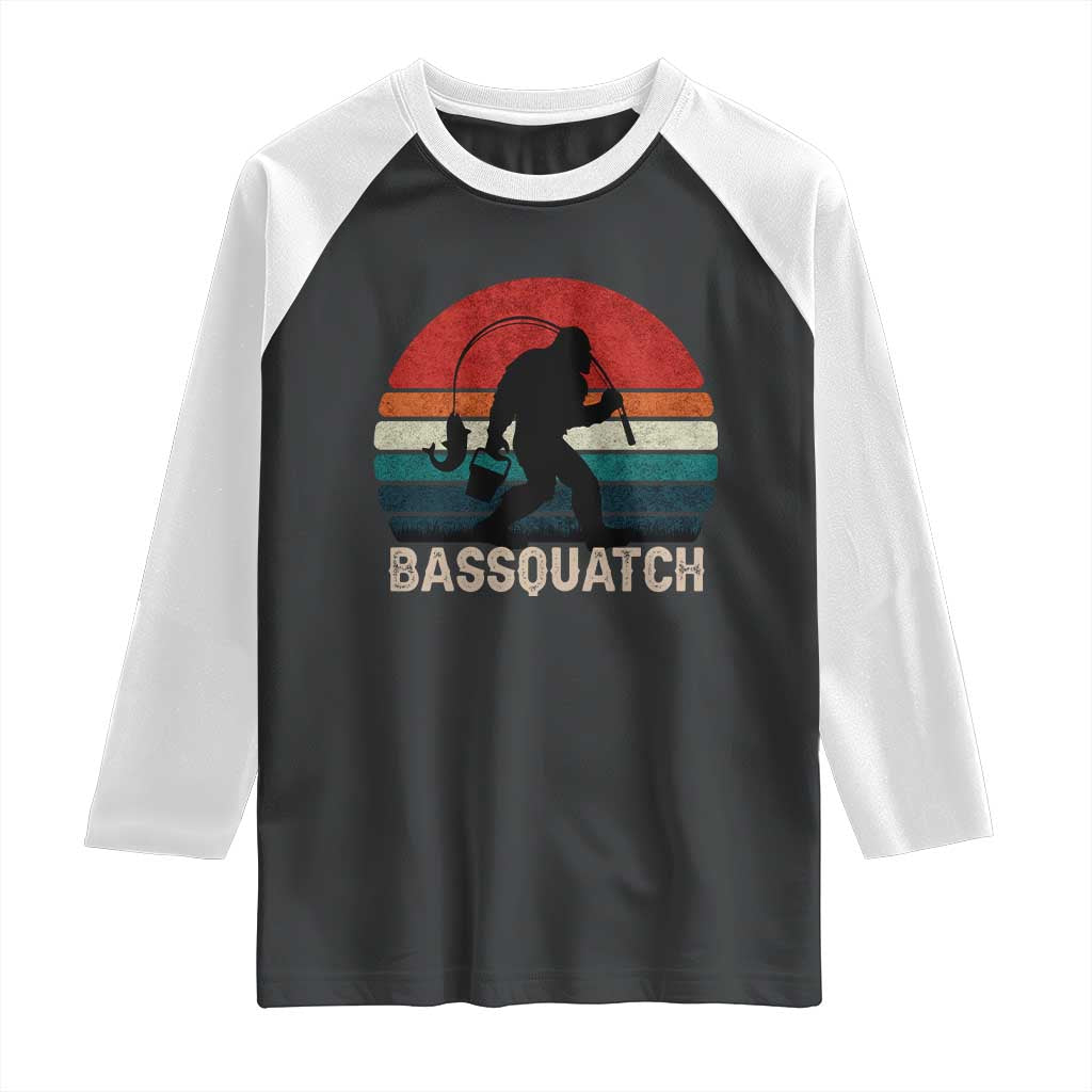 Retro Bigfoot Fishing Raglan Shirt Funny Retro Sasquatch Bassquatch Fisherman - Wonder Print Shop