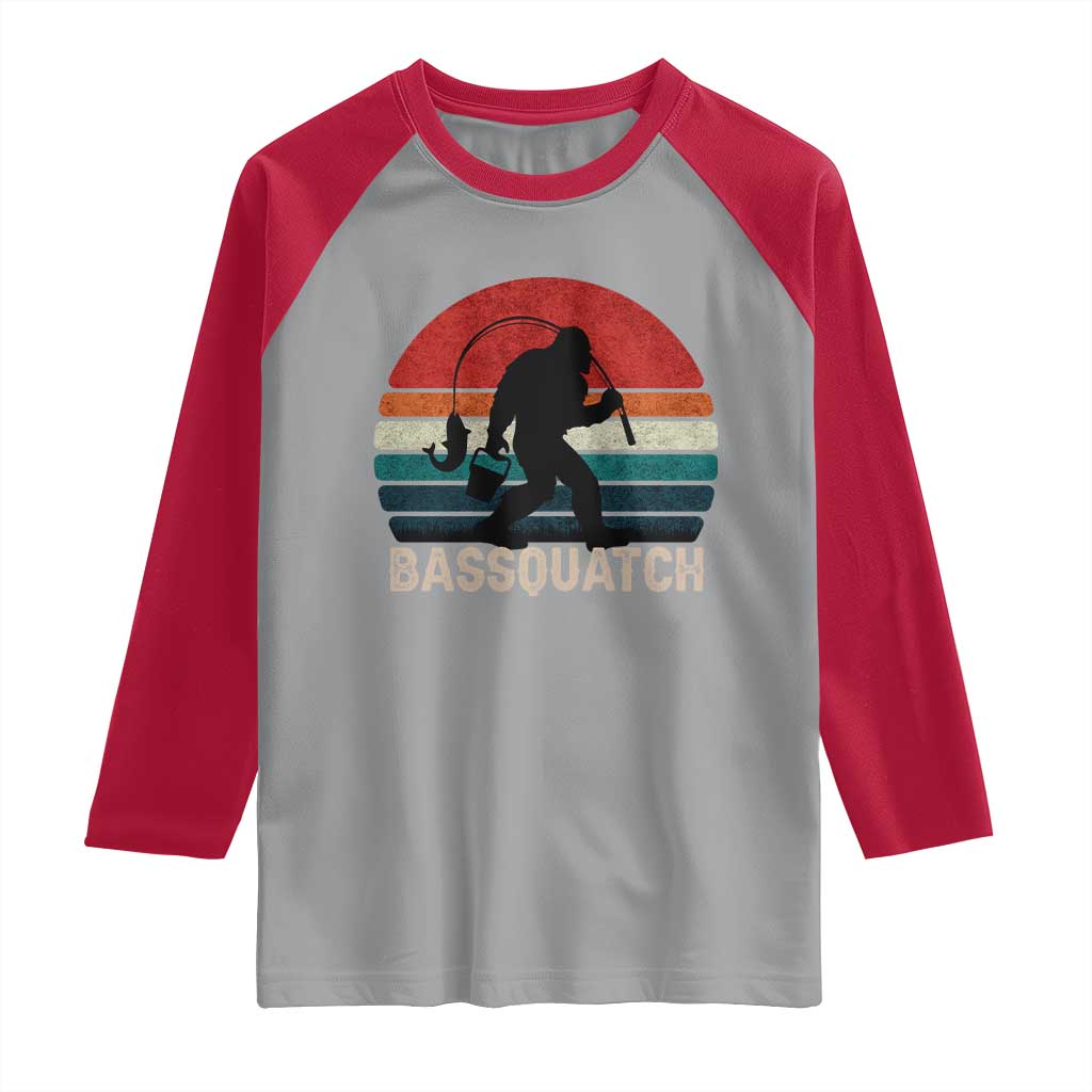 Retro Bigfoot Fishing Raglan Shirt Funny Retro Sasquatch Bassquatch Fisherman - Wonder Print Shop