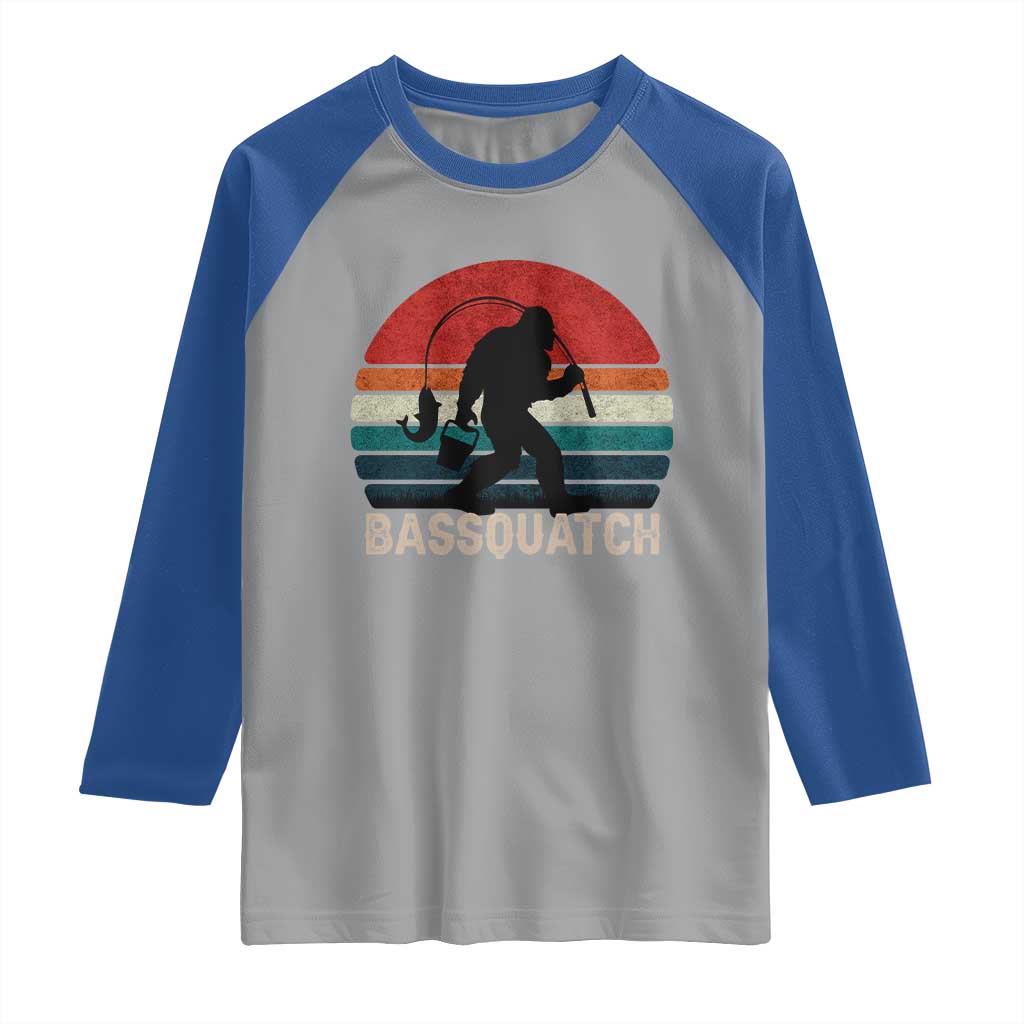 Retro Bigfoot Fishing Raglan Shirt Funny Retro Sasquatch Bassquatch Fisherman - Wonder Print Shop