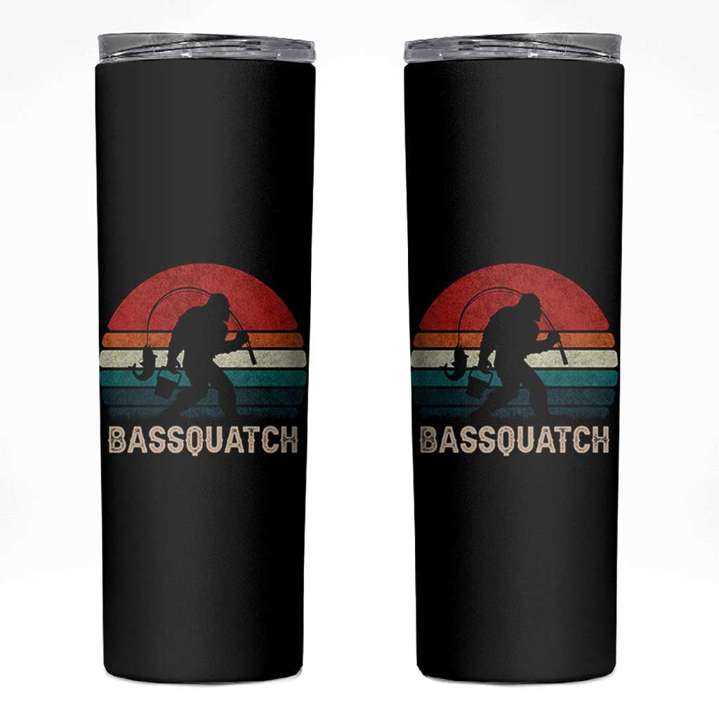 Retro Bigfoot Fishing Skinny Tumbler Funny Retro Sasquatch Bassquatch Fisherman - Wonder Print Shop