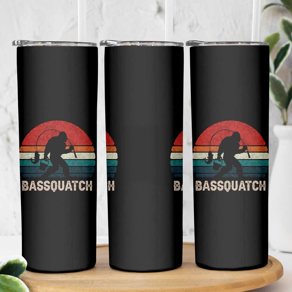 Retro Bigfoot Fishing Skinny Tumbler Funny Retro Sasquatch Bassquatch Fisherman - Wonder Print Shop