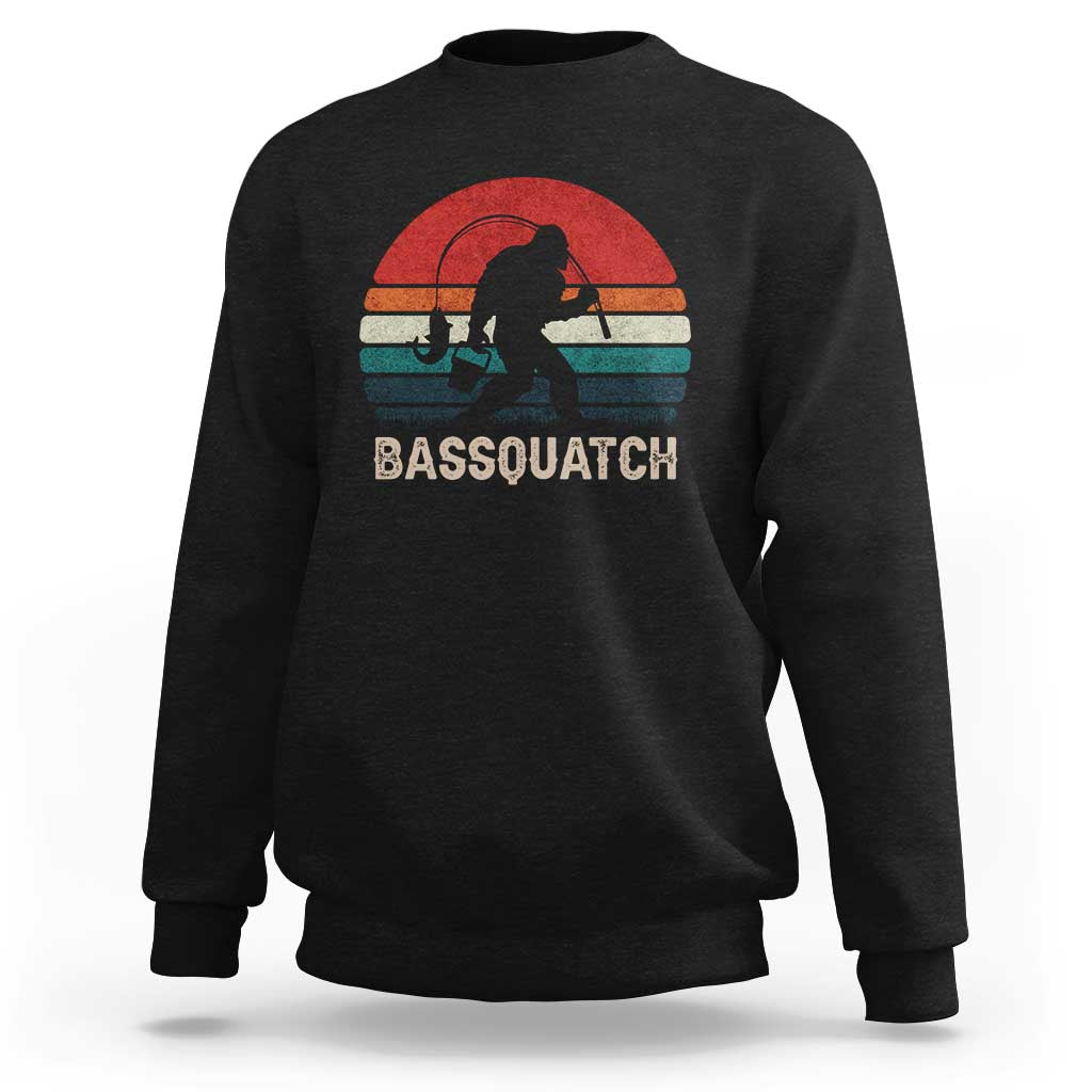 Retro Bigfoot Fishing Sweatshirt Funny Retro Sasquatch Bassquatch Fisherman - Wonder Print Shop