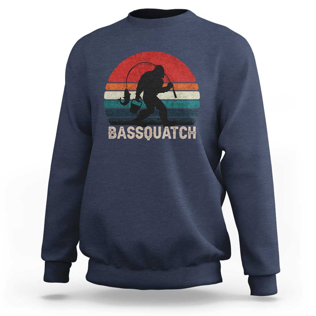 Retro Bigfoot Fishing Sweatshirt Funny Retro Sasquatch Bassquatch Fisherman - Wonder Print Shop