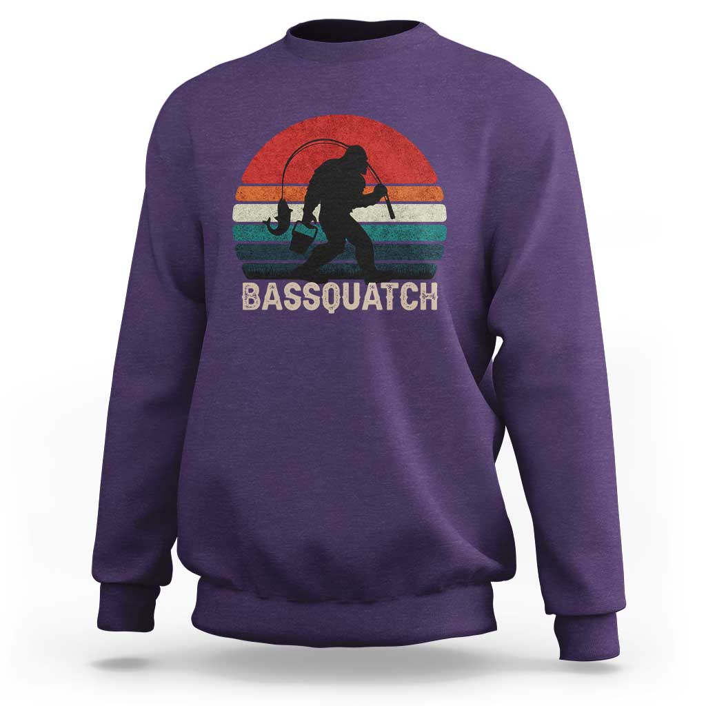 Retro Bigfoot Fishing Sweatshirt Funny Retro Sasquatch Bassquatch Fisherman - Wonder Print Shop