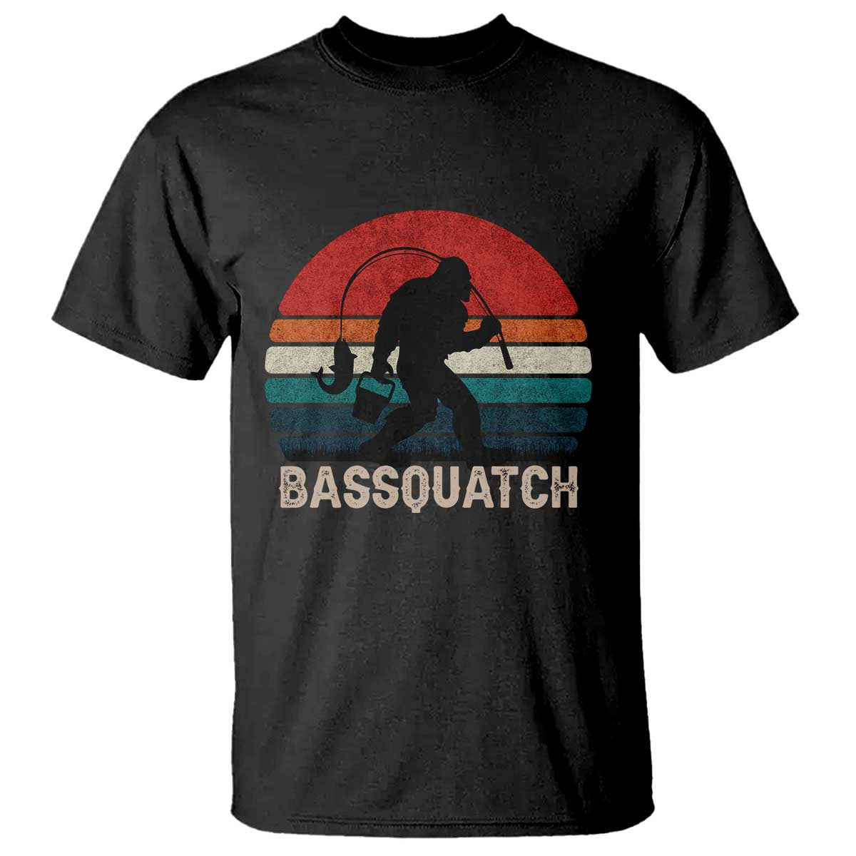 Retro Bigfoot Fishing T Shirt Funny Retro Sasquatch Bassquatch Fisherman - Wonder Print Shop