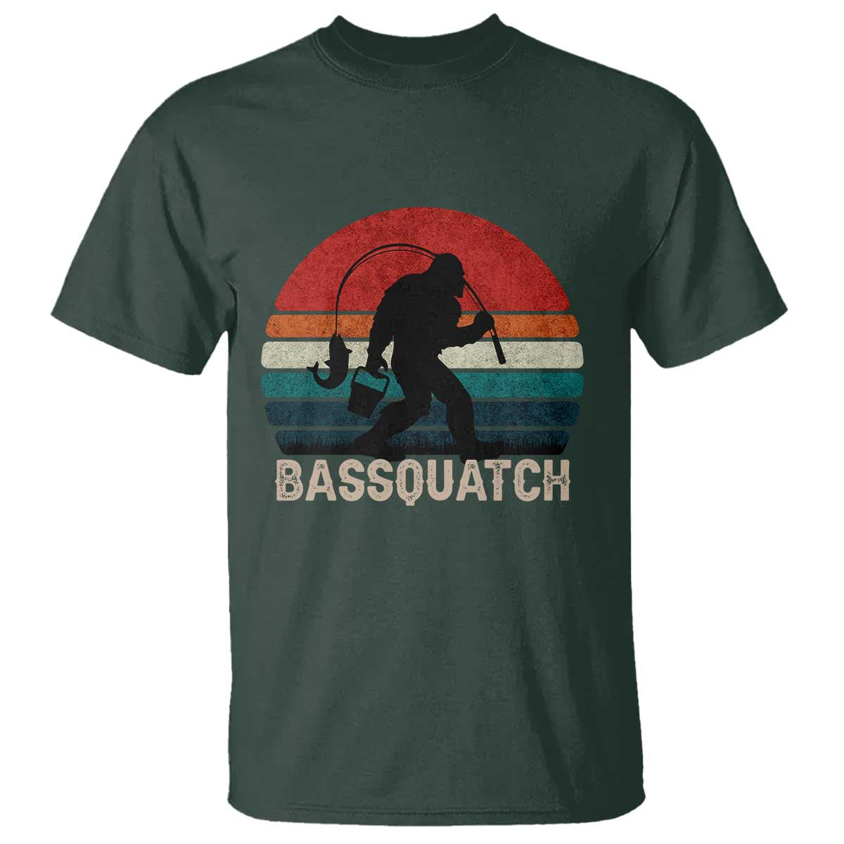 Retro Bigfoot Fishing T Shirt Funny Retro Sasquatch Bassquatch Fisherman - Wonder Print Shop