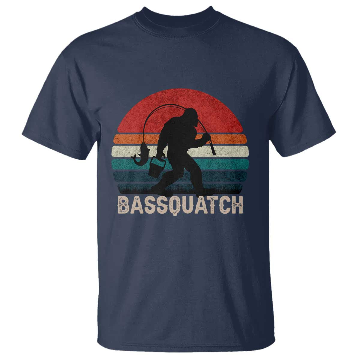 Retro Bigfoot Fishing T Shirt Funny Retro Sasquatch Bassquatch Fisherman - Wonder Print Shop
