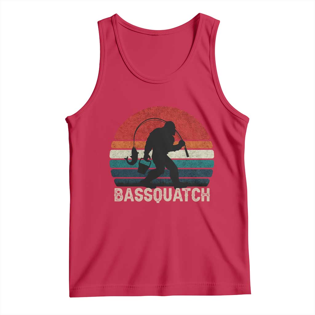 Retro Bigfoot Fishing Tank Top Funny Retro Sasquatch Bassquatch Fisherman - Wonder Print Shop