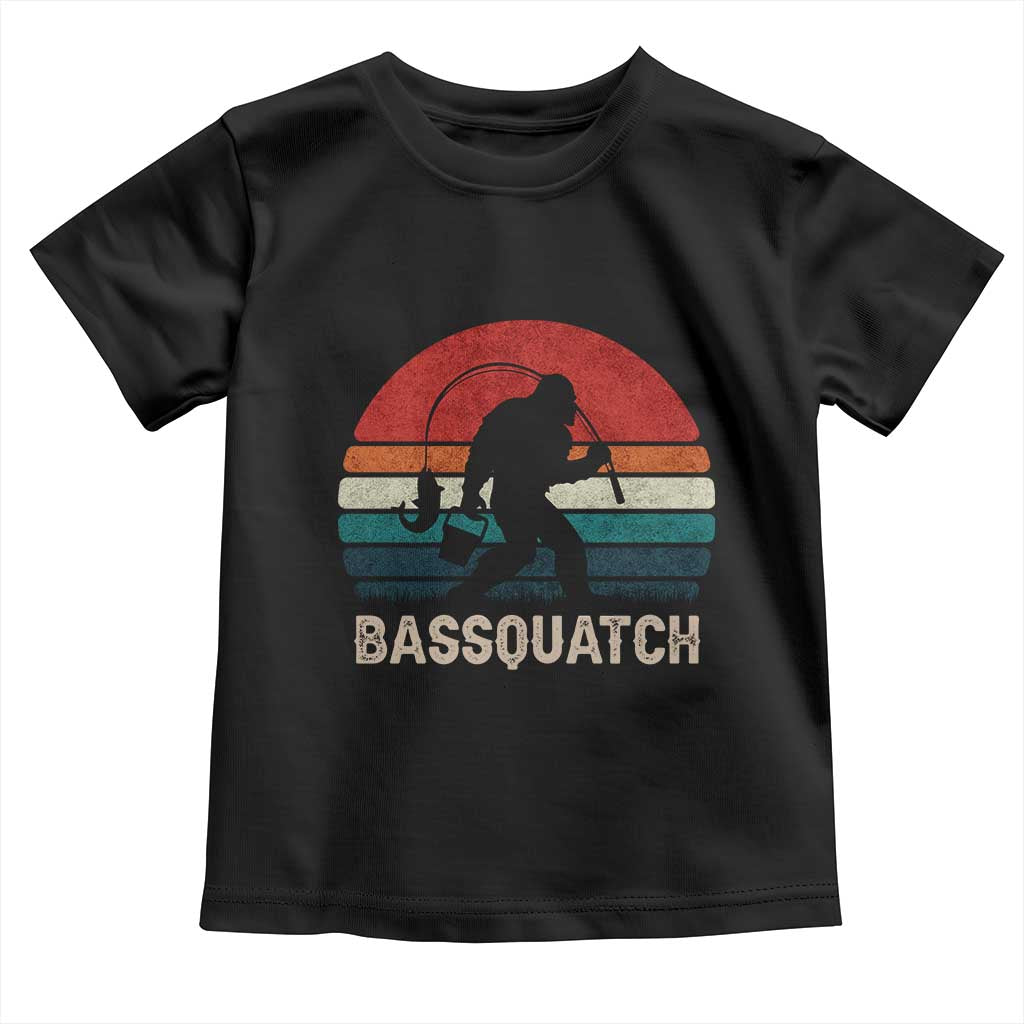 Retro Bigfoot Fishing Toddler T Shirt Funny Retro Sasquatch Bassquatch Fisherman - Wonder Print Shop