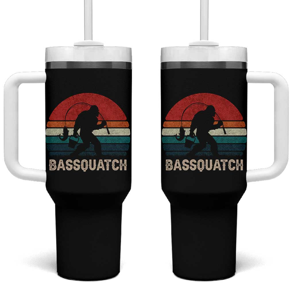 Retro Bigfoot Fishing Tumbler With Handle Funny Retro Sasquatch Bassquatch Fisherman - Wonder Print Shop