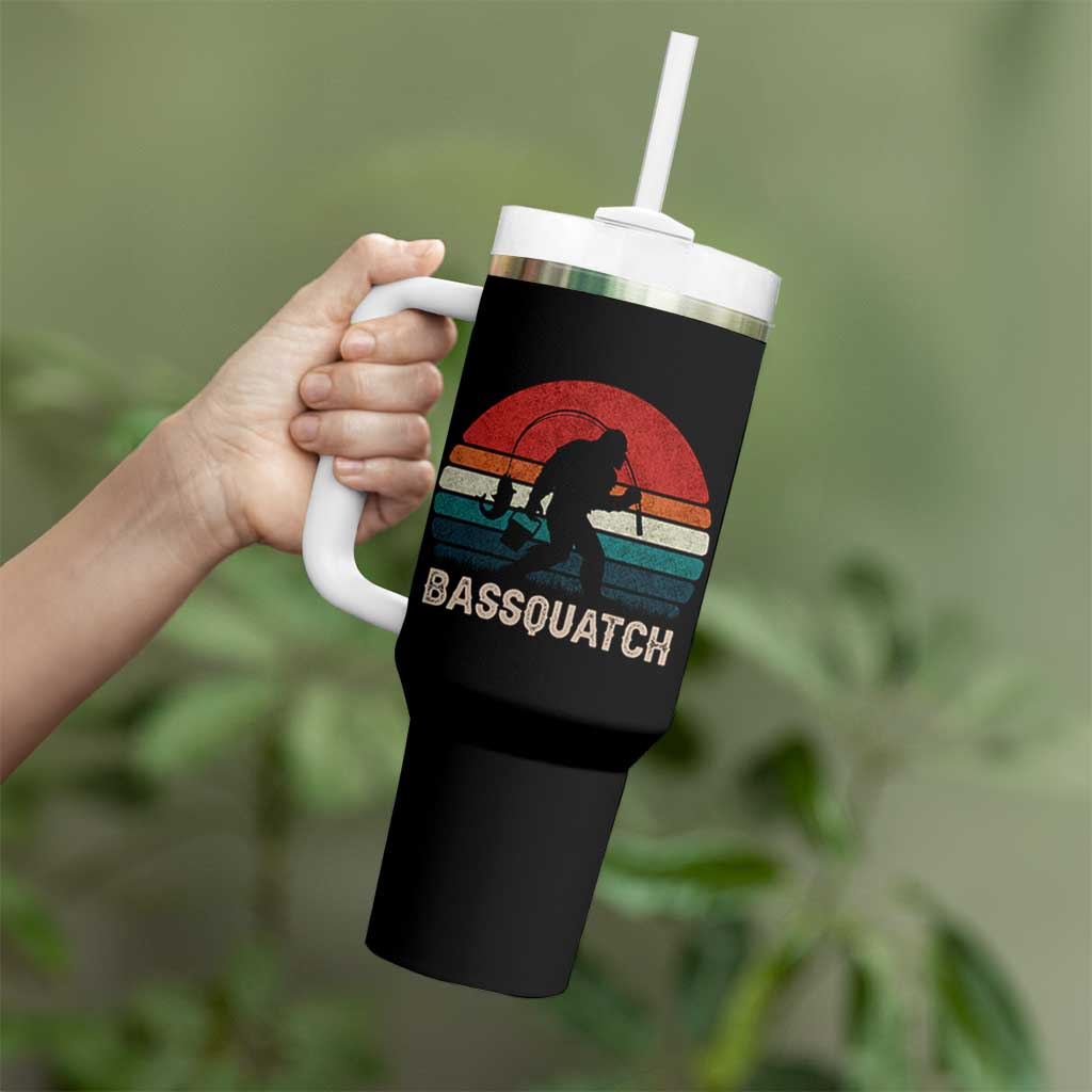 Retro Bigfoot Fishing Tumbler With Handle Funny Retro Sasquatch Bassquatch Fisherman - Wonder Print Shop
