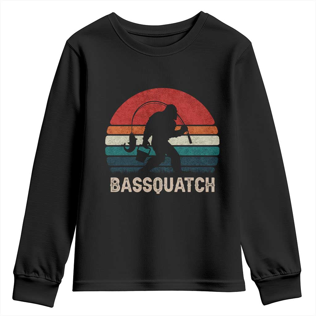 Retro Bigfoot Fishing Youth Sweatshirt Funny Retro Sasquatch Bassquatch Fisherman - Wonder Print Shop
