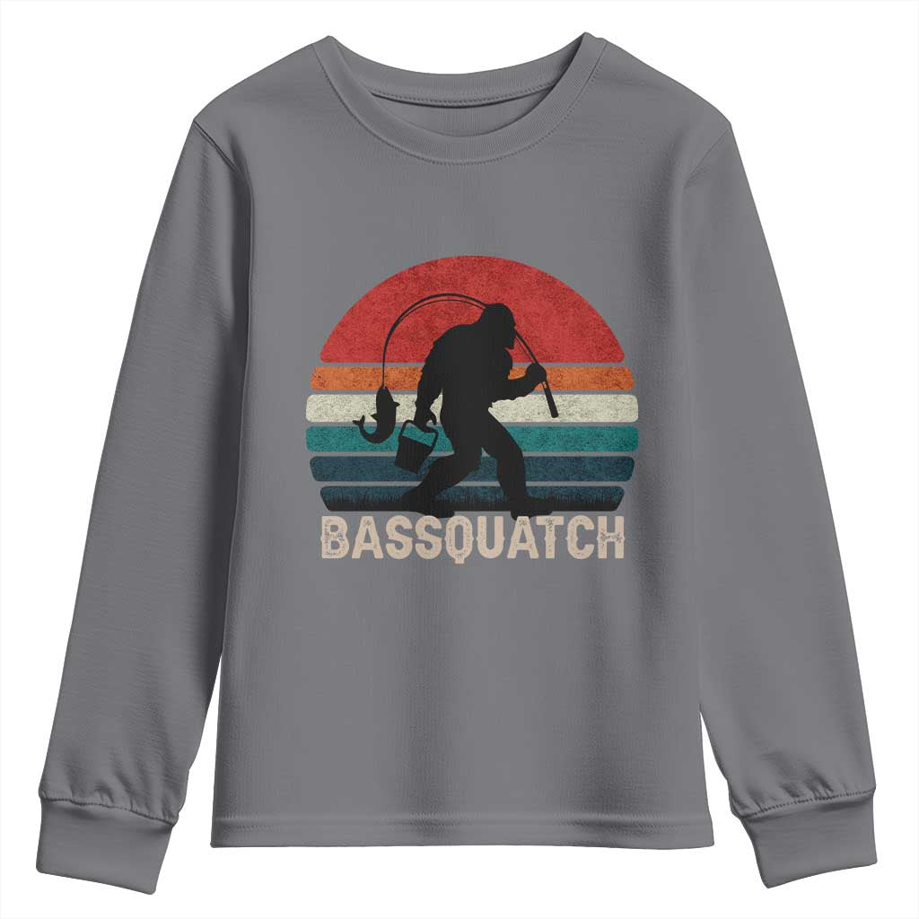 Retro Bigfoot Fishing Youth Sweatshirt Funny Retro Sasquatch Bassquatch Fisherman - Wonder Print Shop