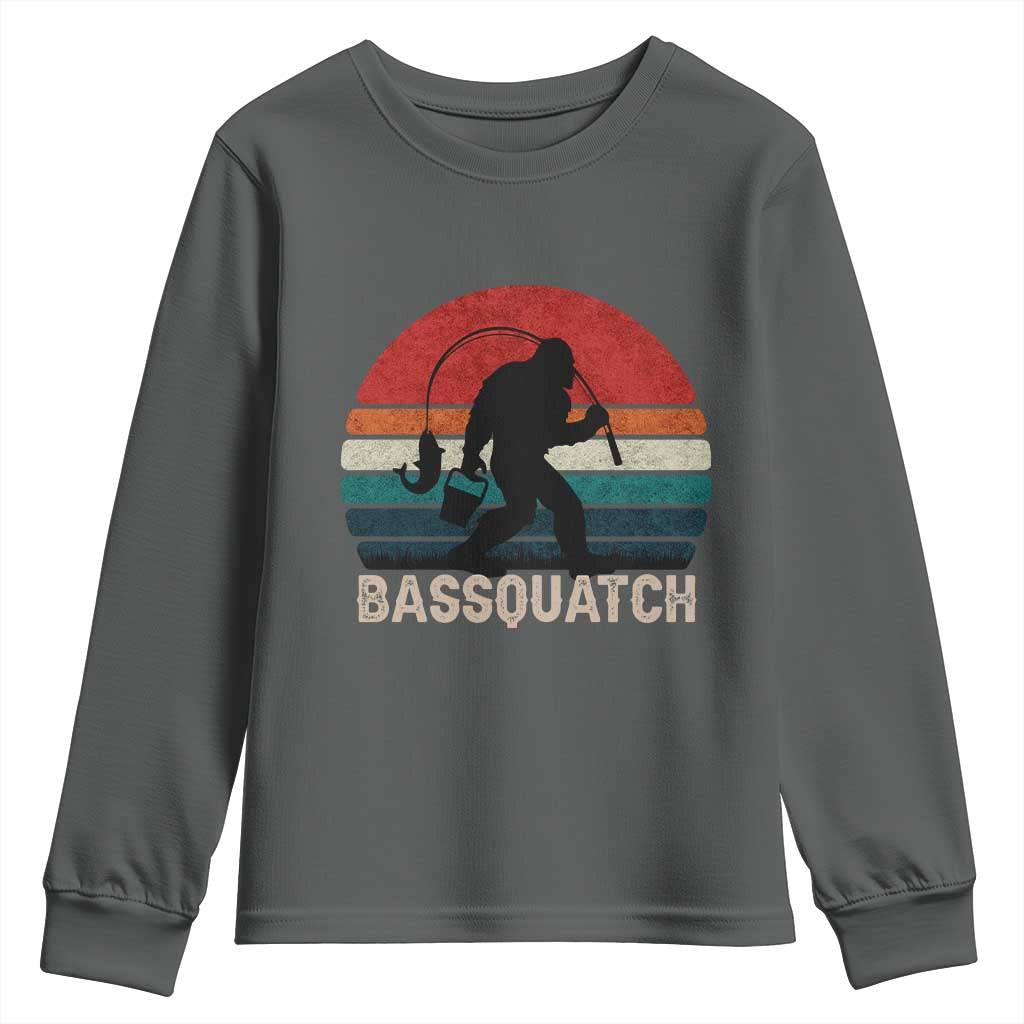 Retro Bigfoot Fishing Youth Sweatshirt Funny Retro Sasquatch Bassquatch Fisherman - Wonder Print Shop