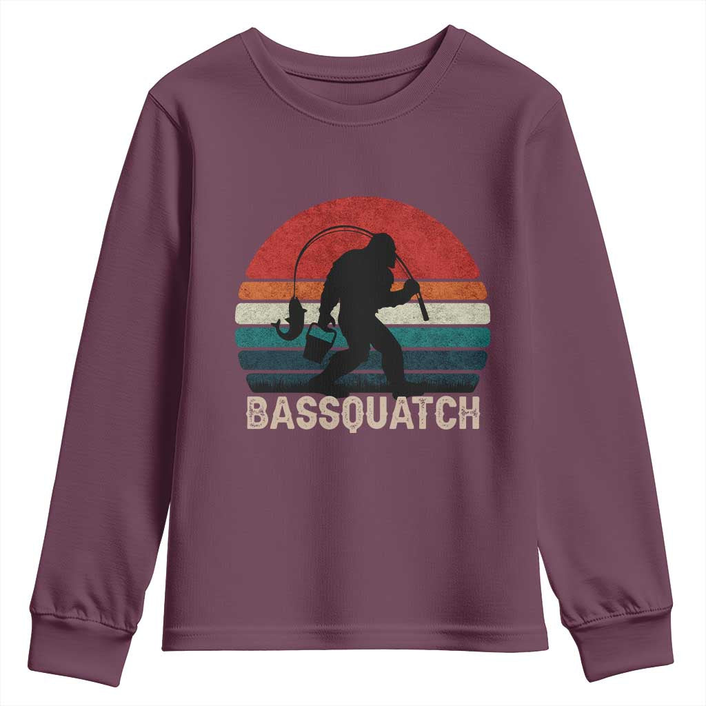 Retro Bigfoot Fishing Youth Sweatshirt Funny Retro Sasquatch Bassquatch Fisherman - Wonder Print Shop