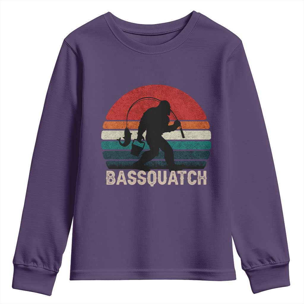 Retro Bigfoot Fishing Youth Sweatshirt Funny Retro Sasquatch Bassquatch Fisherman - Wonder Print Shop