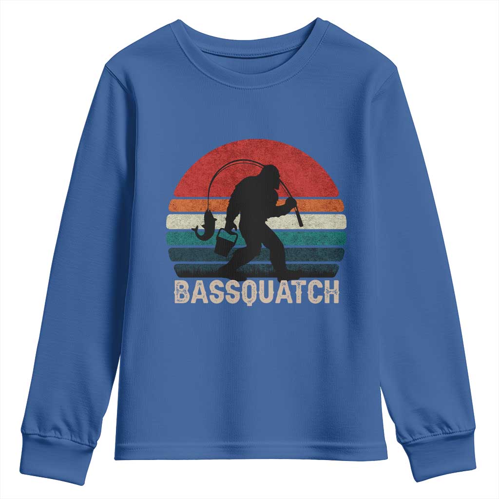 Retro Bigfoot Fishing Youth Sweatshirt Funny Retro Sasquatch Bassquatch Fisherman - Wonder Print Shop