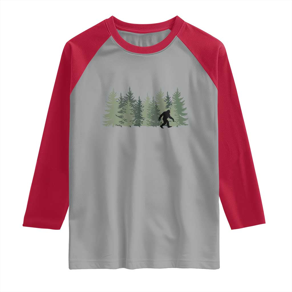 Bigfoot In The Forest Sasquatch Yeti Raglan Shirt - Wonder Print Shop