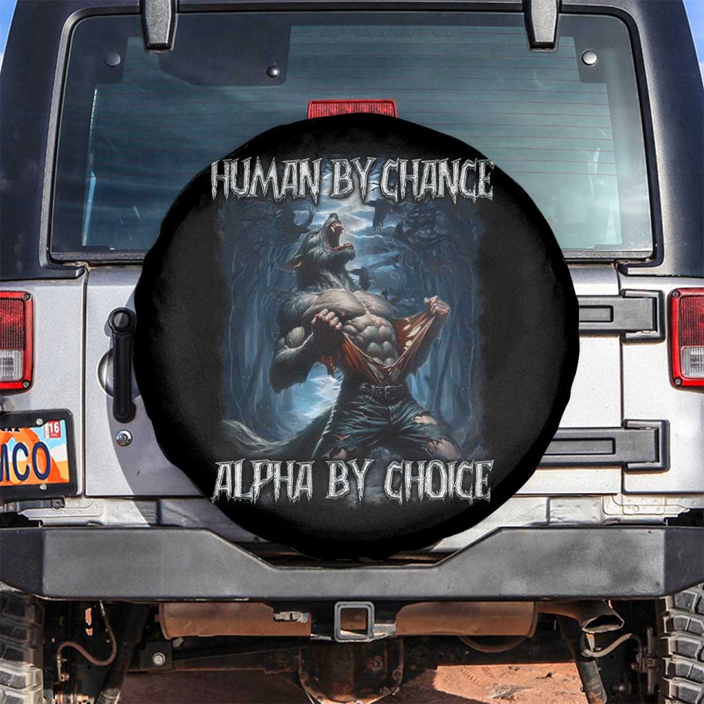 Human By Chance Alpha By Choice Wolf Spare Tire Cover Vintage 90s Style Wolf Sigma Emo Meme - Wonder Print Shop