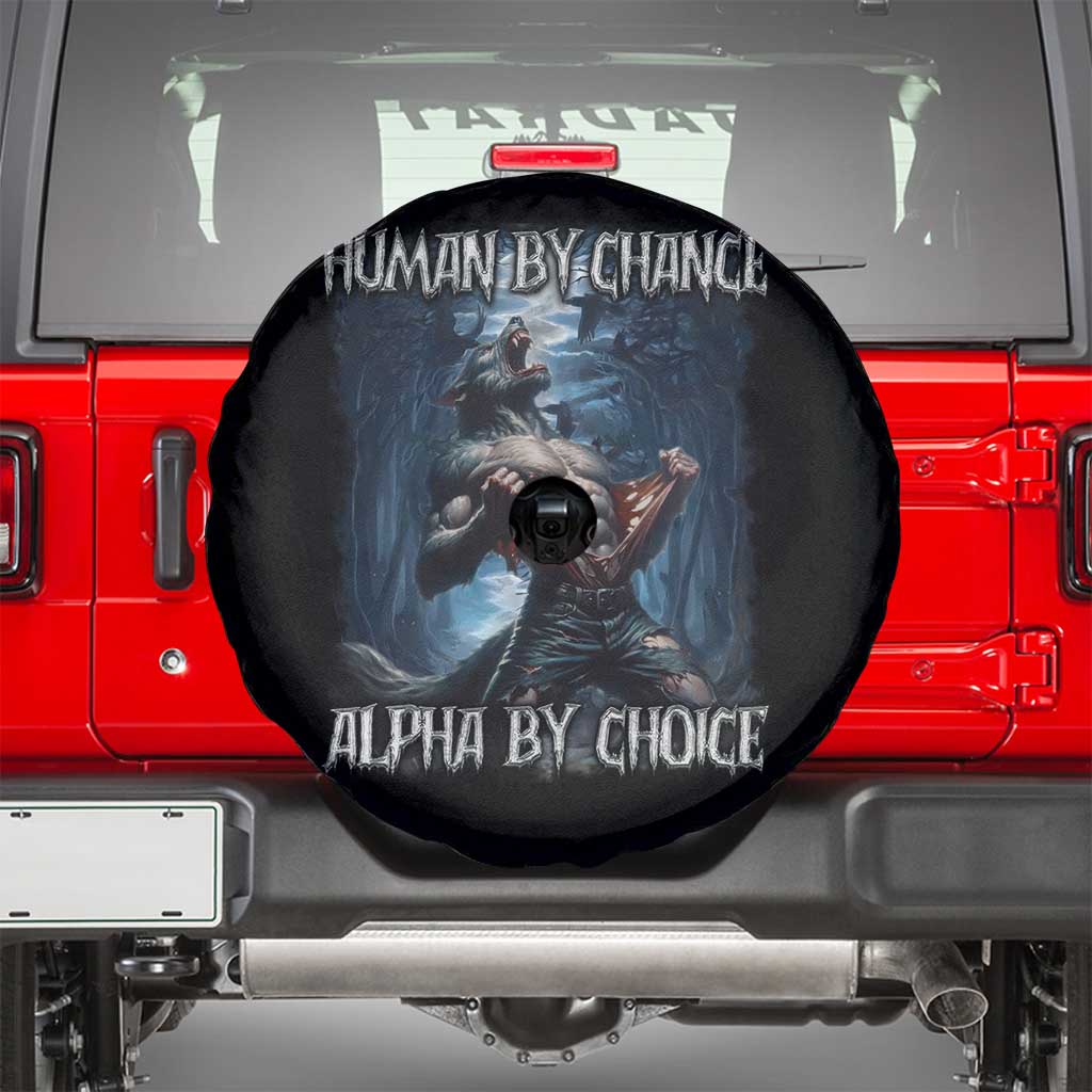 Human By Chance Alpha By Choice Wolf Spare Tire Cover Vintage 90s Style Wolf Sigma Emo Meme - Wonder Print Shop