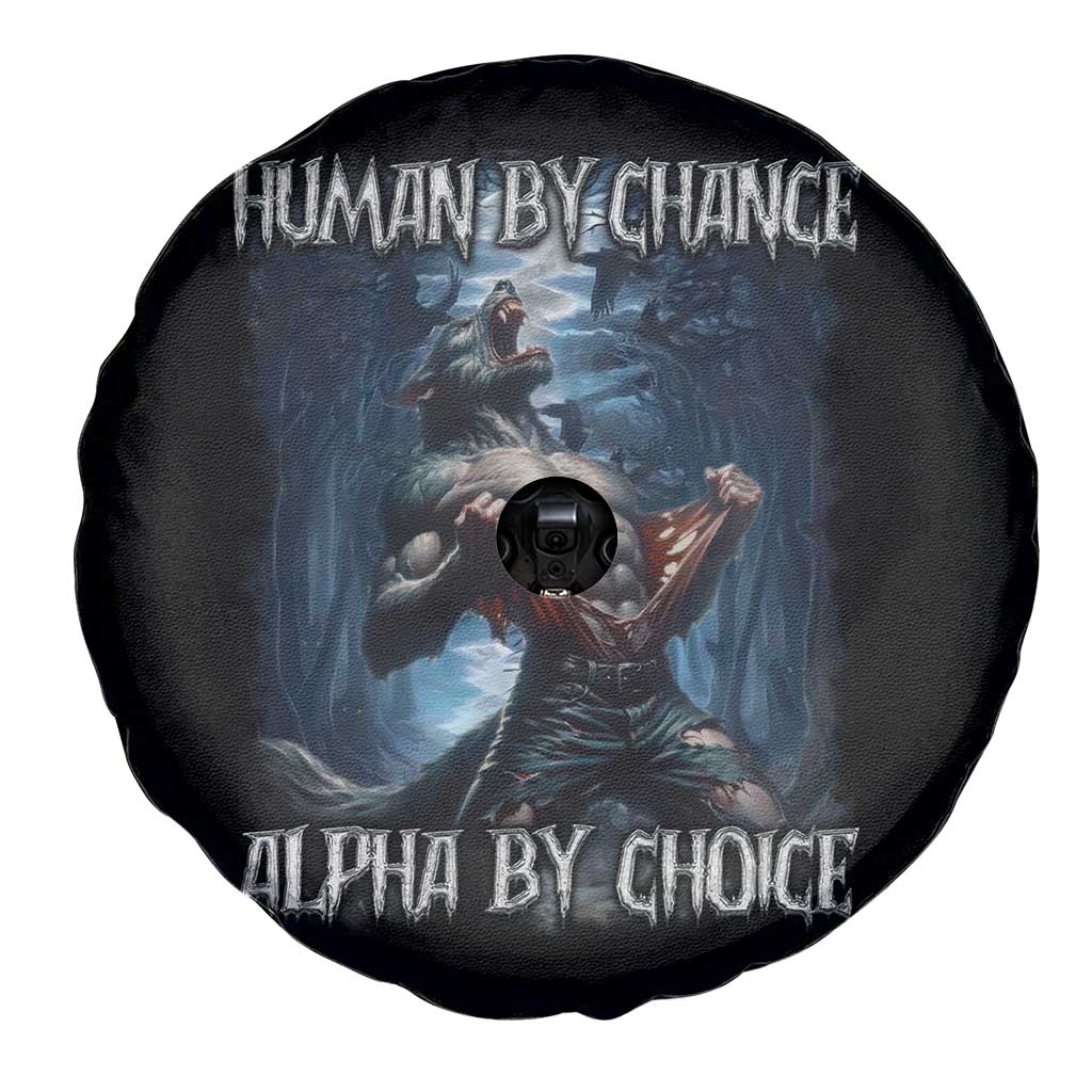 Human By Chance Alpha By Choice Wolf Spare Tire Cover Vintage 90s Style Wolf Sigma Emo Meme - Wonder Print Shop