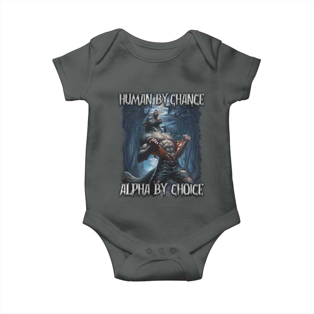 Human By Chance Alpha By Choice Wolf Baby Onesie Vintage 90s Style Wolf Sigma Emo Meme - Wonder Print Shop