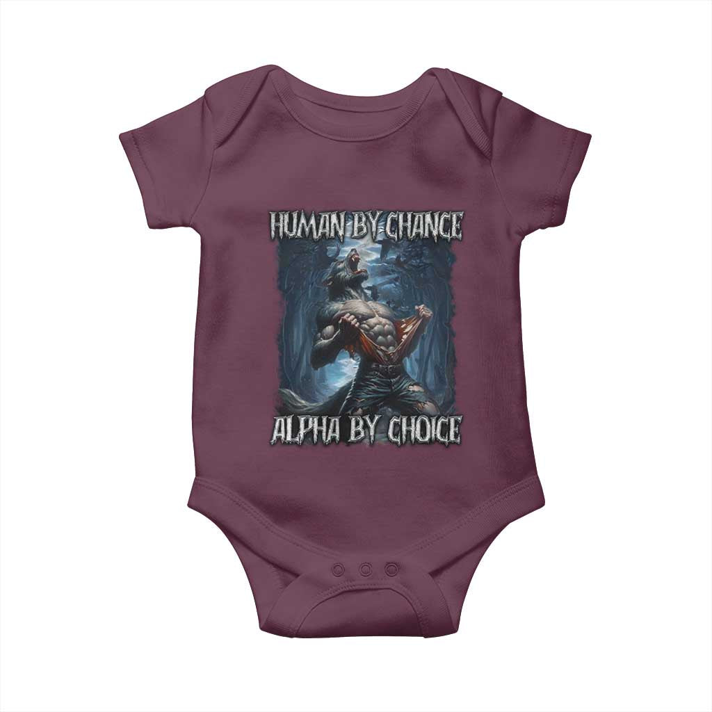Human By Chance Alpha By Choice Wolf Baby Onesie Vintage 90s Style Wolf Sigma Emo Meme - Wonder Print Shop