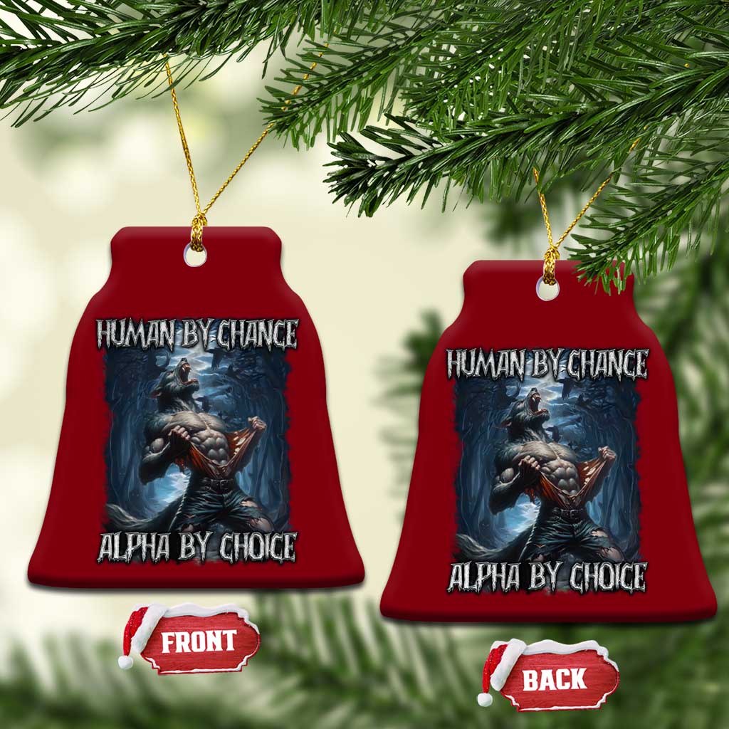 Human By Chance Alpha By Choice Wolf Ceramic Ornament Vintage 90s Style Wolf Sigma Emo Meme - Wonder Print Shop