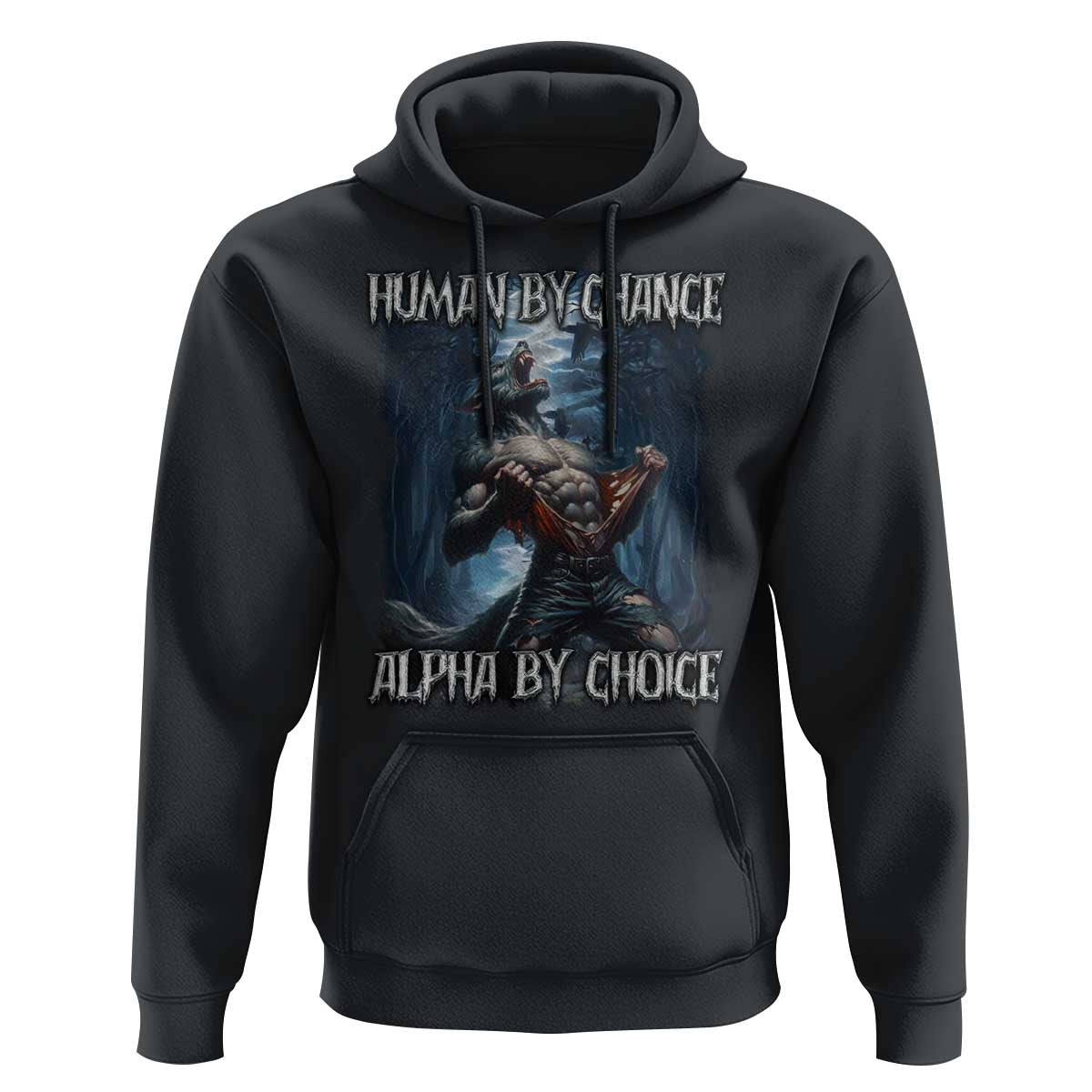 Human By Chance Alpha By Choice Wolf Hoodie Vintage 90s Style Wolf Sigma Emo Meme - Wonder Print Shop