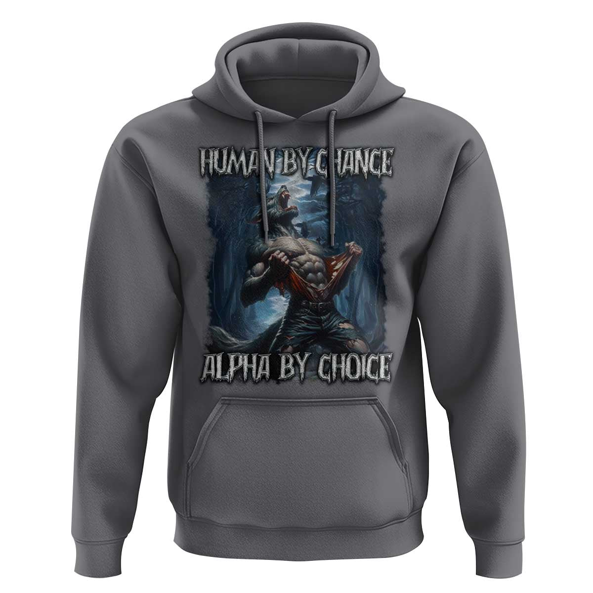 Human By Chance Alpha By Choice Wolf Hoodie Vintage 90s Style Wolf Sigma Emo Meme - Wonder Print Shop