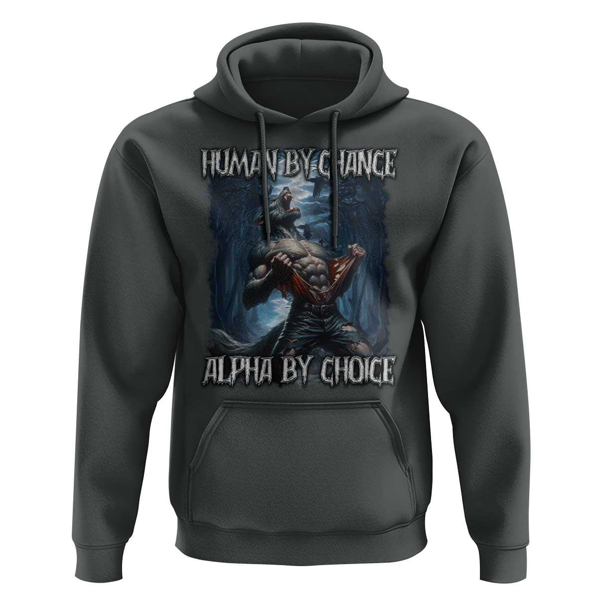 Human By Chance Alpha By Choice Wolf Hoodie Vintage 90s Style Wolf Sigma Emo Meme - Wonder Print Shop