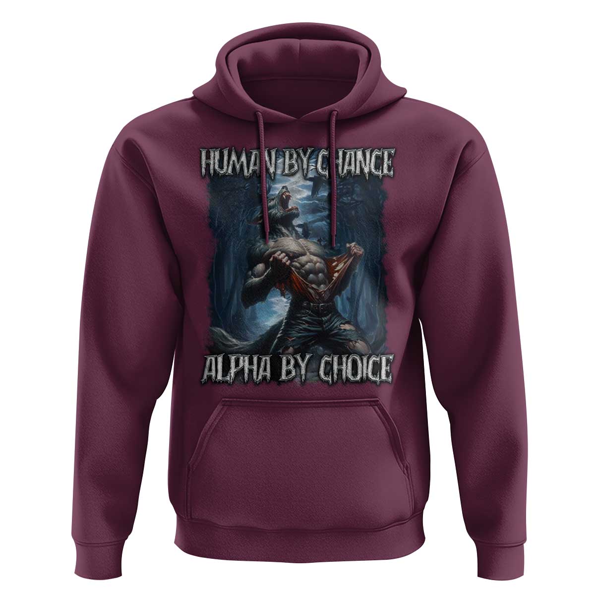 Human By Chance Alpha By Choice Wolf Hoodie Vintage 90s Style Wolf Sigma Emo Meme - Wonder Print Shop